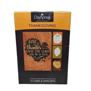 DaySpring Thanksgiving Cards 12 Count Orange Brown Scripture Assorted Designs